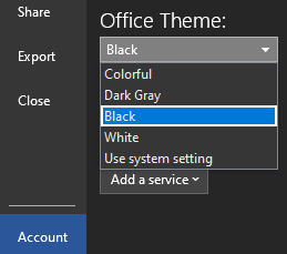 Figure 1.10 – Change the Office Theme to Black (dark mode)
