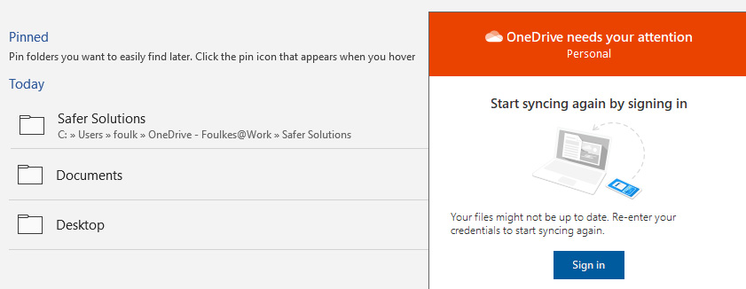 Figure 1.21 – Dialog box prompting you to sign in to OneDrive to sync files

