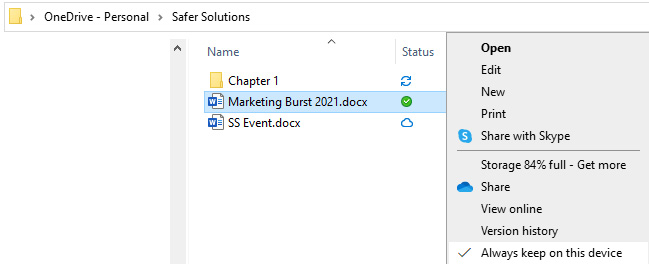 Figure 1.28 – The Always keep on this device option after right-clicking a document
