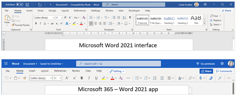 Figure 1.2 – Difference between the desktop and online app versions
