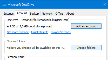 Figure 1.31 – The Account settings dialog box for OneDrive
