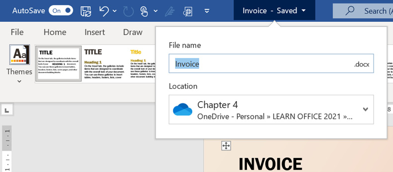 Figure 1.33 – Renaming a document that's been saved to OneDrive
