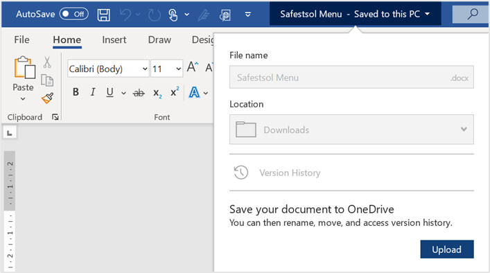 Figure 1.34 – When the File name field is grayed out, we will need to use the Upload button to save our document to OneDrive first
