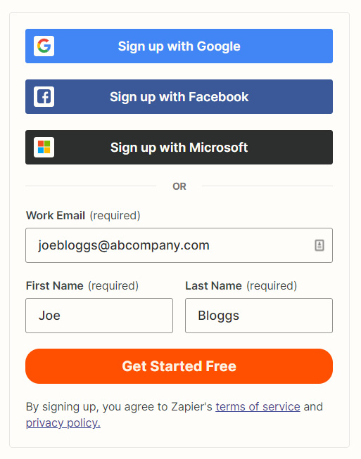 Figure 1.2 – The sign-up area on the Zapier home page