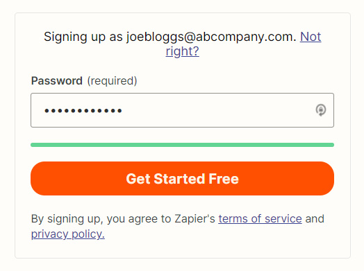 Figure 1﻿.3 – Filling in details on Zapier’s home page sign-up area