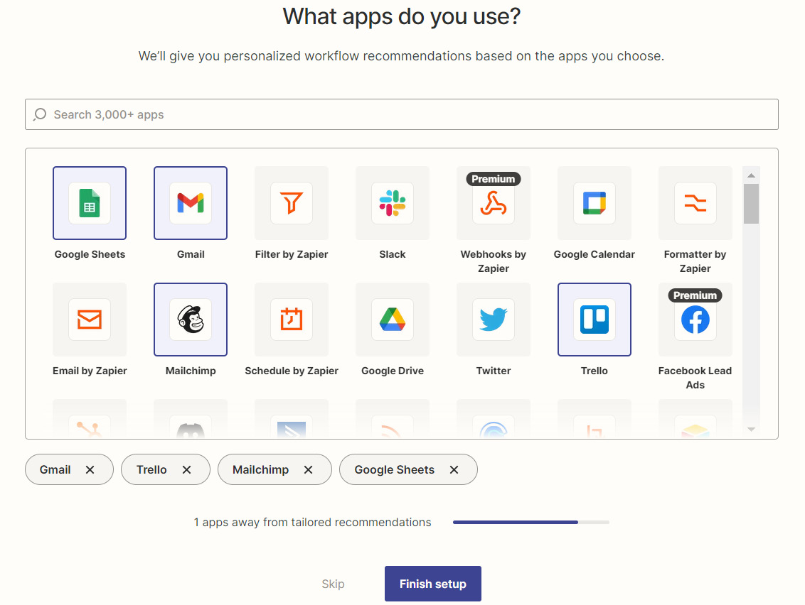 Figure 1.5 – The second step of the Zapier sign-up onboarding process