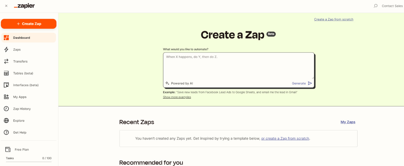 Figure 1.6 – ﻿Overview of the Zapier main dashboard layout