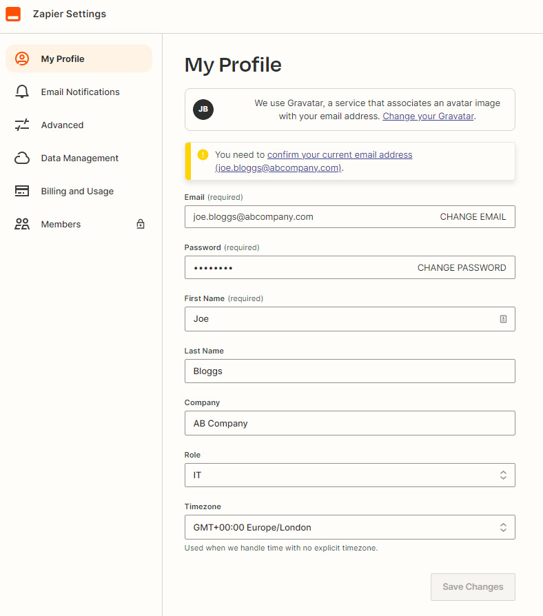 Figure 1.9 –﻿ Layout of the My Profile area