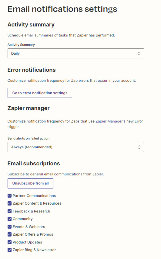 Figure 1.10 – Layout of the Email Notifications area