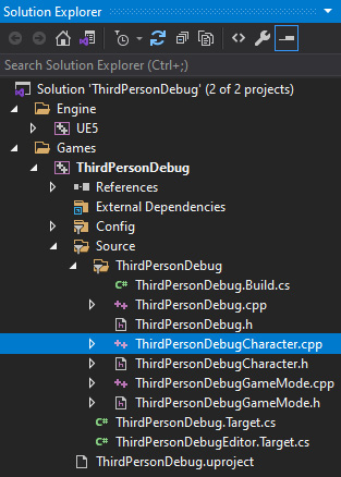 Figure 2.2 – The ThirdPersonDebugCharacter.cpp file’s location
