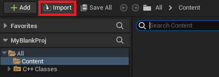 Figure 2.10 – The Content Browser area’s Import button
