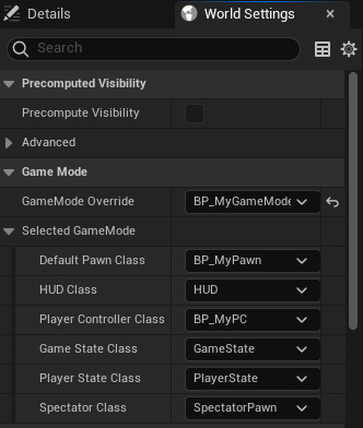 Figure 2.21 – World Settings and Game Mode setup
