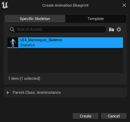 Figure 2.29 – Creating the Animation Blueprint asset
