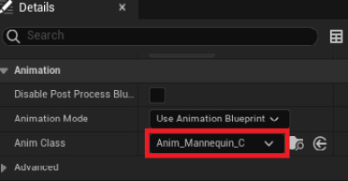 Figure 2.47 – Specifying the Animation Blueprint in the Skeletal Mesh component
