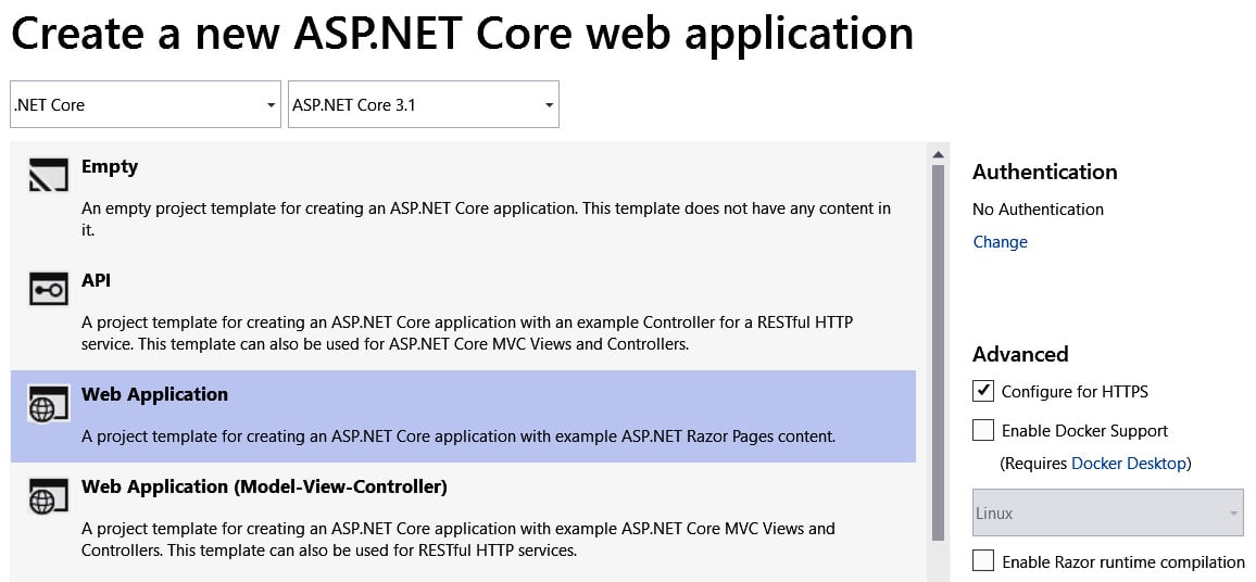 Figure 1.13 – Creating an ASP.NET application
