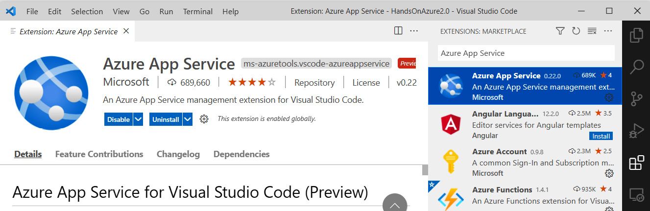 Figure 1.23 – Extensions screen in VS Code
