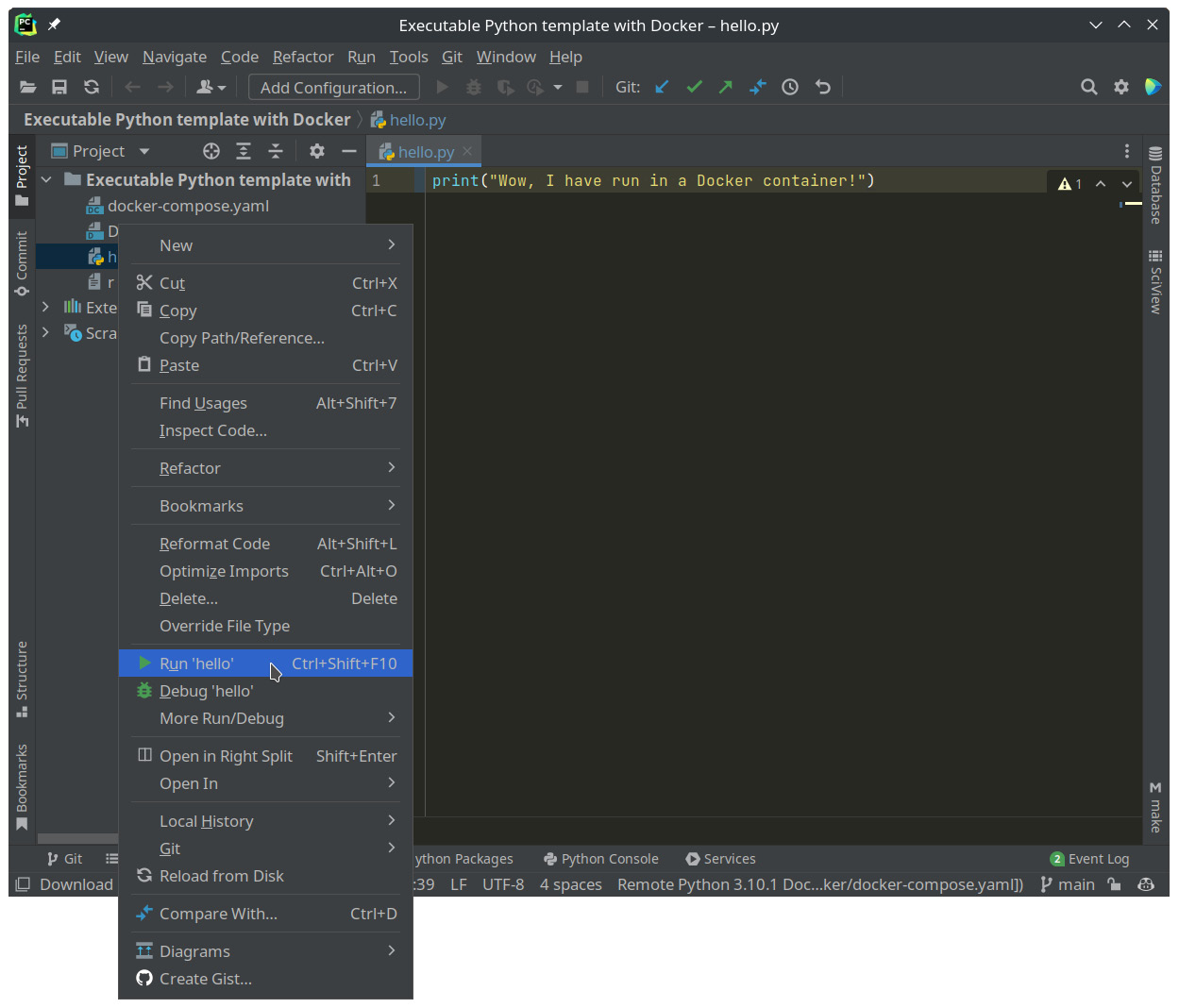 Figure 1.5 – Running Python with PyCharm
