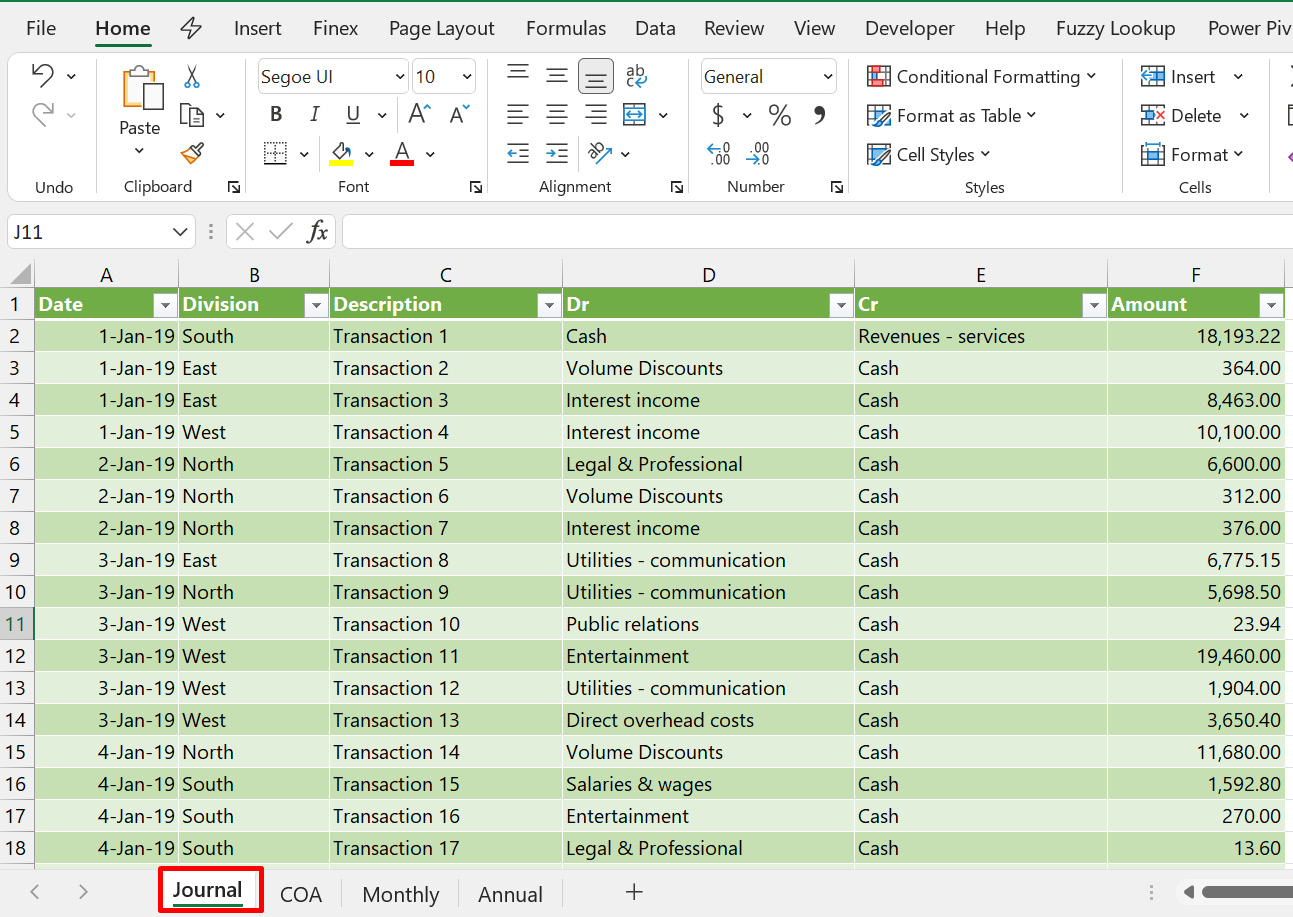 Figure 1.3 – Journal showing accounting entries