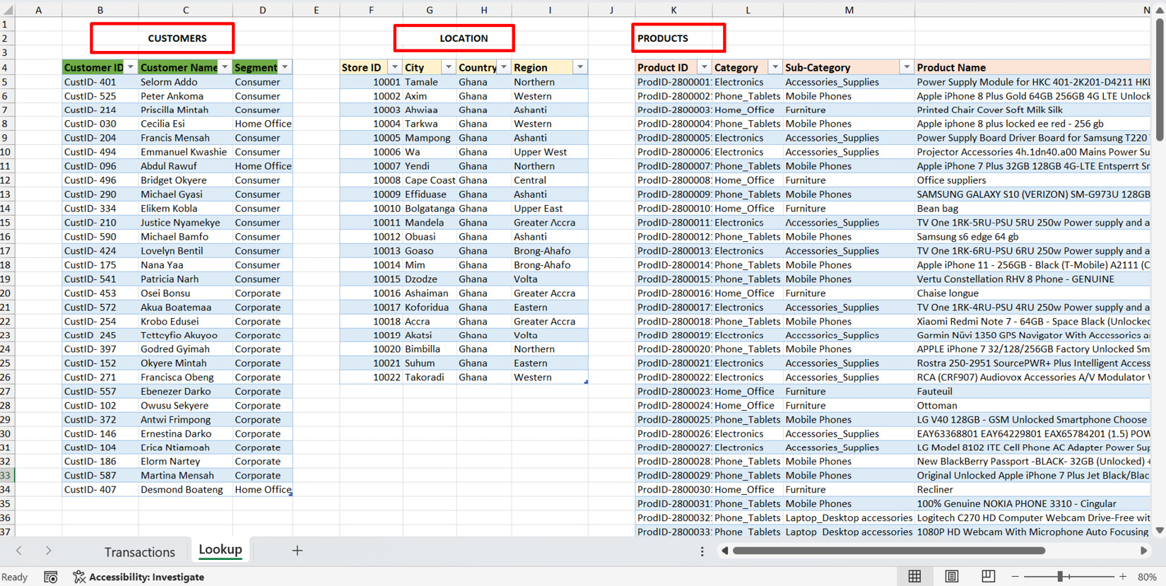 Figure 1.7 – Sample lookup tables