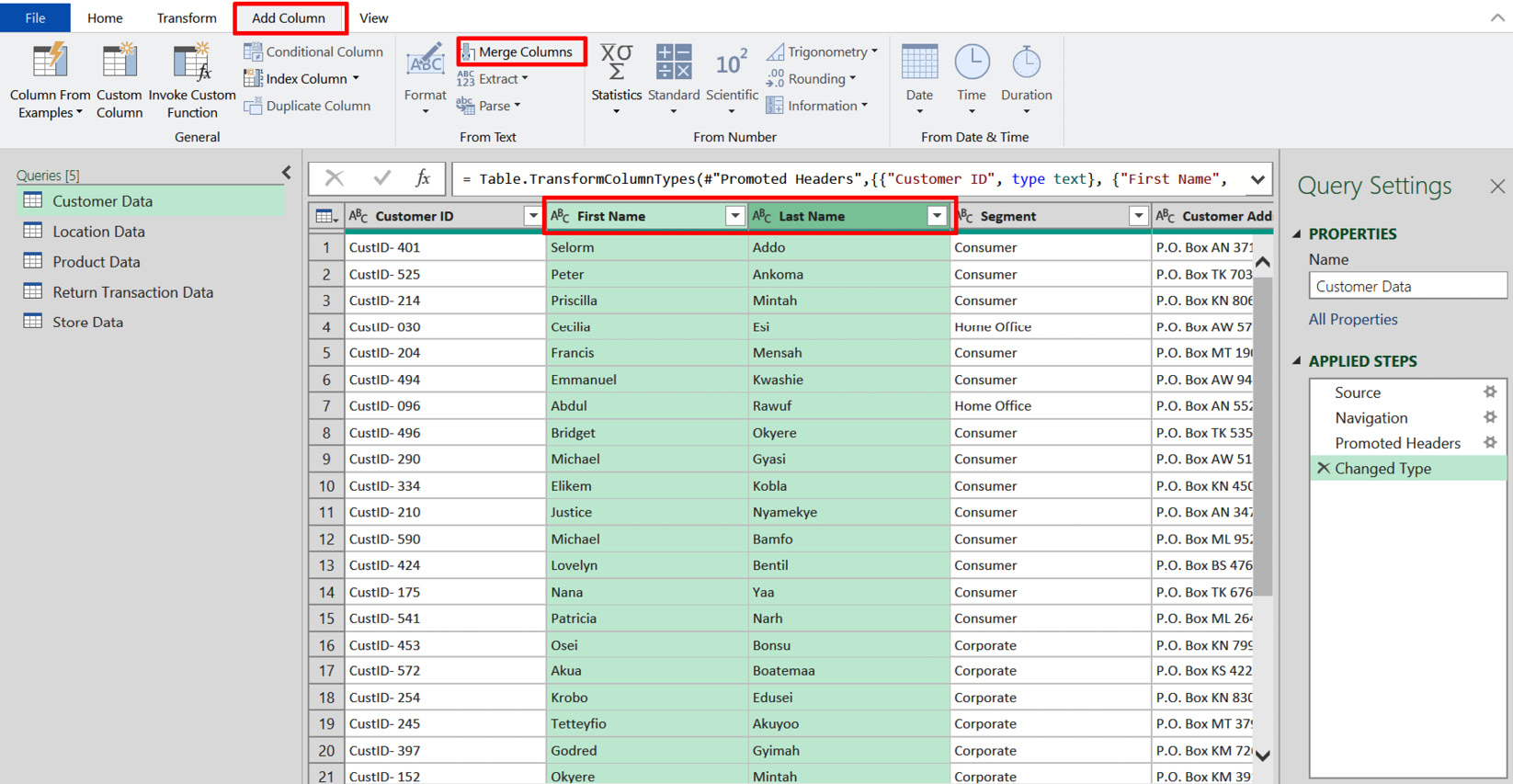 Figure 3.18 – Merging columns under the Add Column tab