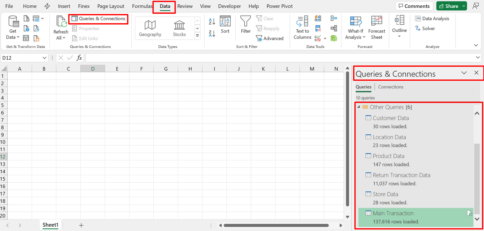 Figure 4.1 – How to display the Queries pane in Microsoft Excel