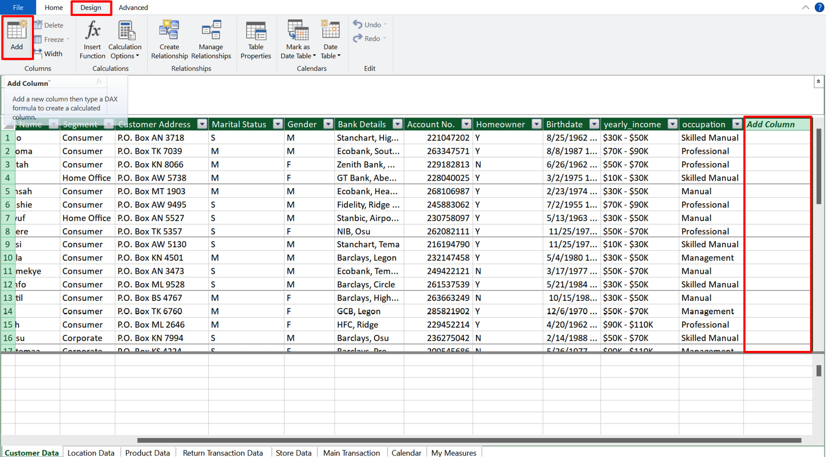 Figure 4. 9 – Adding a new column in Power Pivot