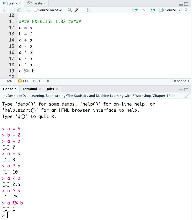 Figure 1.7 – Performing common arithmetic operations in R