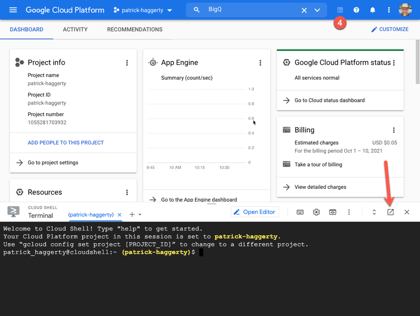 Figure 1.6 – Opening Cloud Shell
