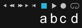 Figure 5.8: The transport controls on the lower panel, including a) Stop, b) Playback, c) Record, and d) Loop