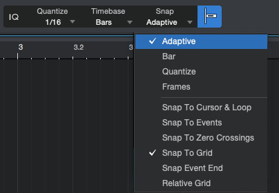 Figure 7.11: Snap options – the Snap toggle button is on the far right