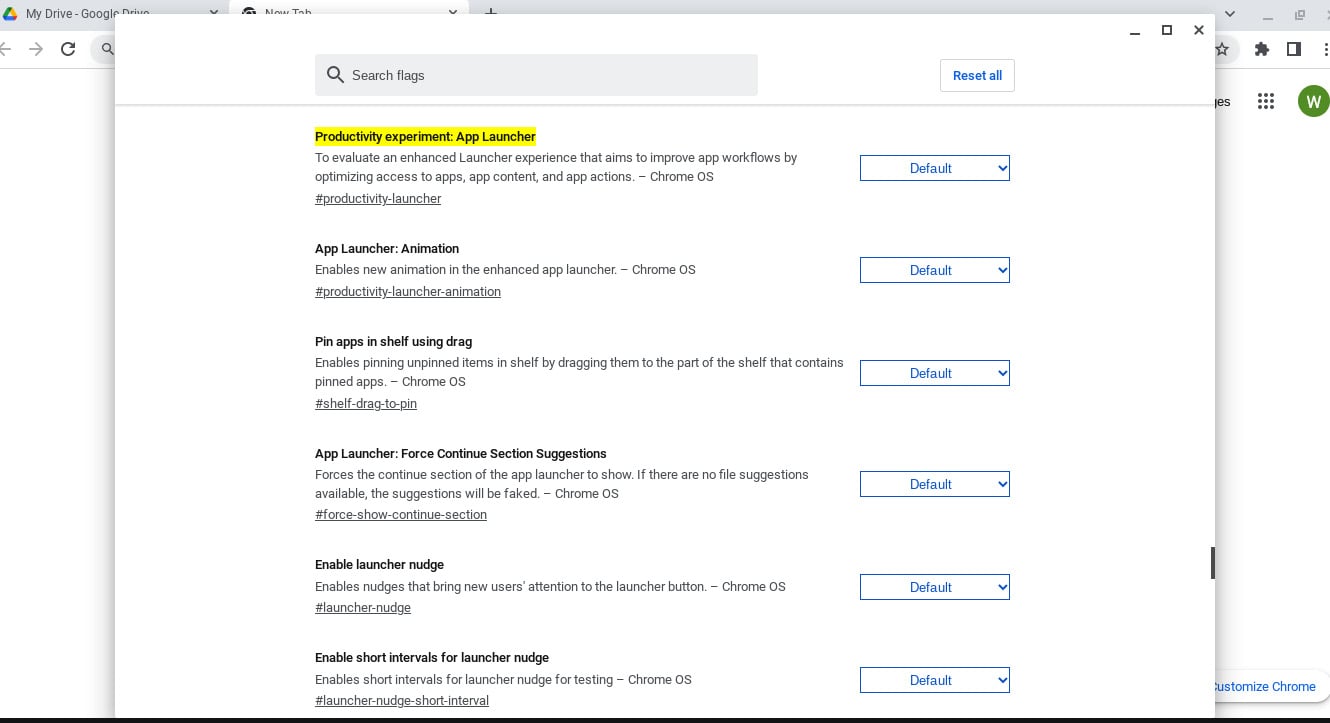 Figure 1.5 – ChromeOS experimental features 