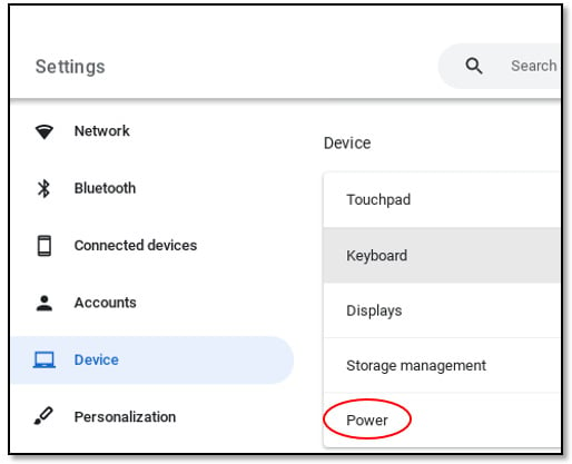 Figure 1.8 – The Device category of the Settings screen  