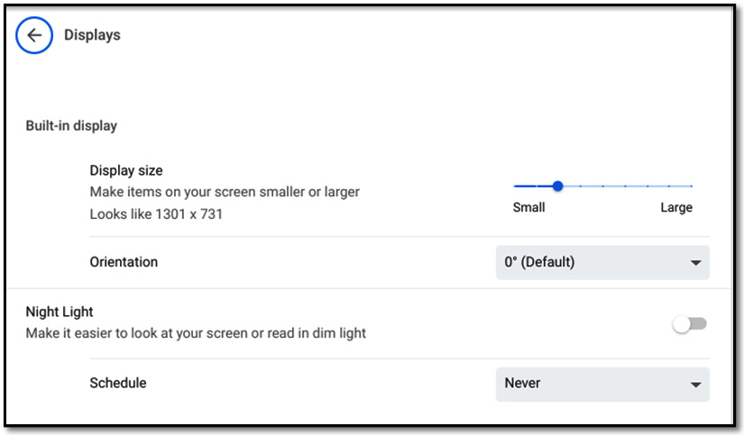 Figure 1.13 – The Built-in display settings  