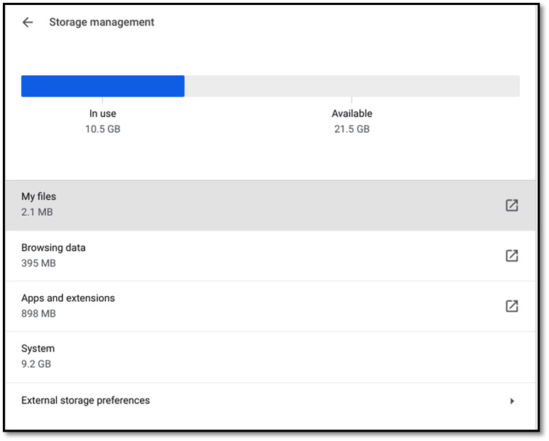 Figure 1.16 – The Storage management settings 