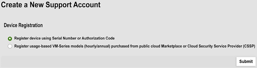 Figure 2.6 – Serial or authorization code device registration 