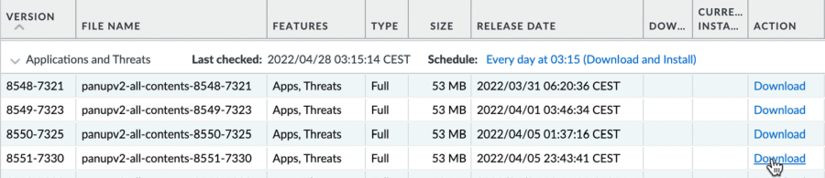 Figure 2.18 – Downloading the first Applications and Threats package 