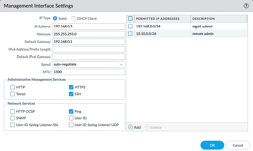 Figure 2.25 – Management interface access list 