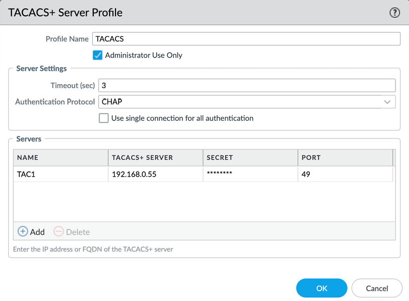 Figure 2.35 – TACACS+ Server Profile 