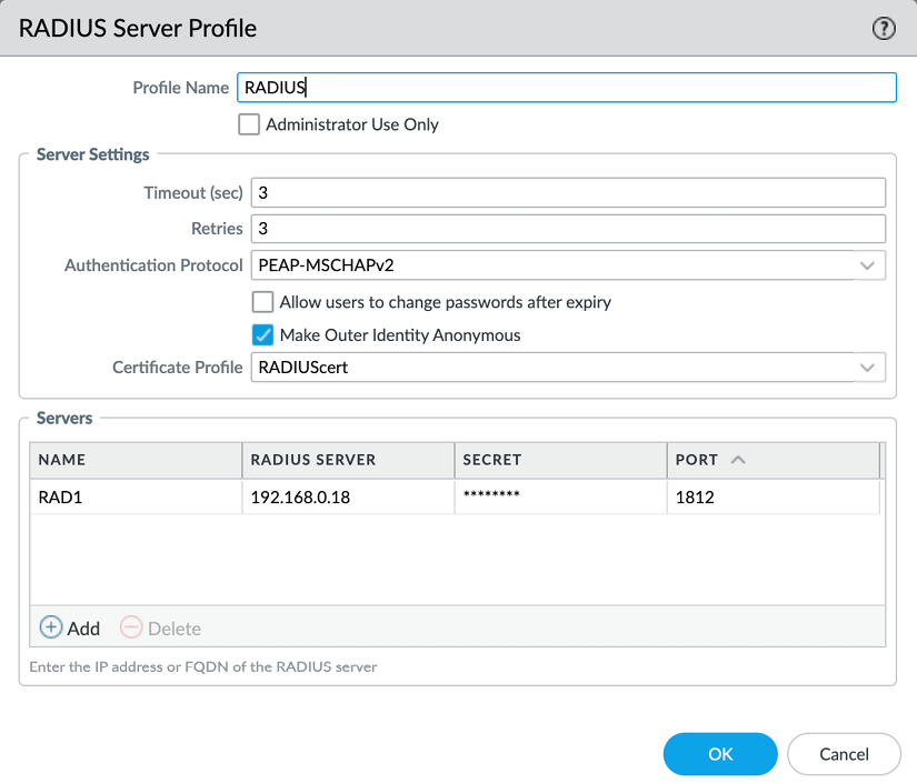 Figure 2.37 – RADIUS Server Profile 