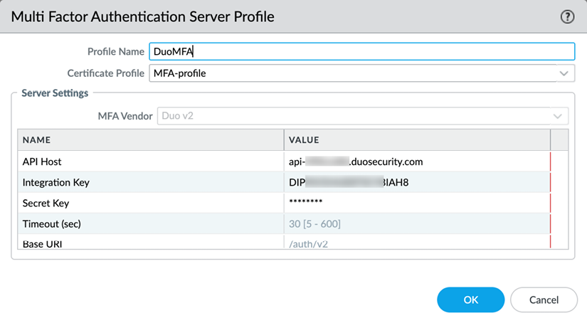 Figure 2.40 – Multi Factor Authentication Server Profile 