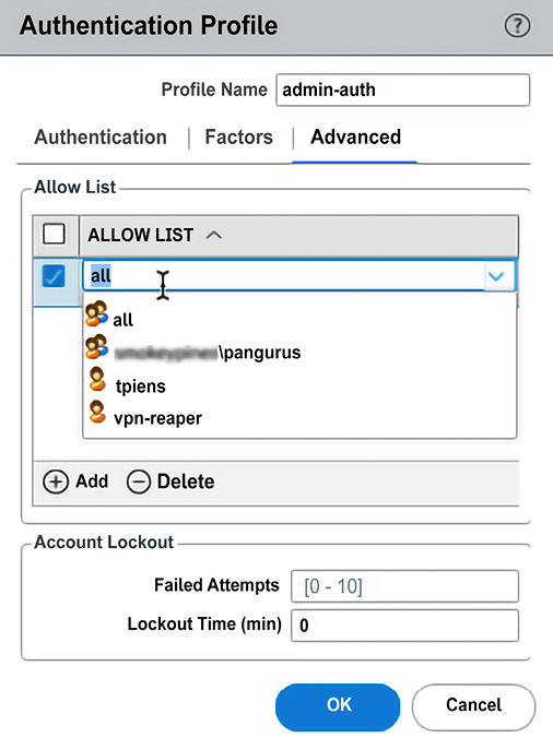 Figure 2.43 – Authentication Profile allowed users 