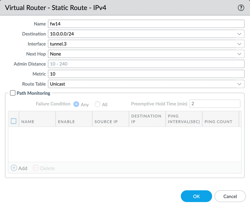 Figure 2.57 – Static route for a VPN tunnel 