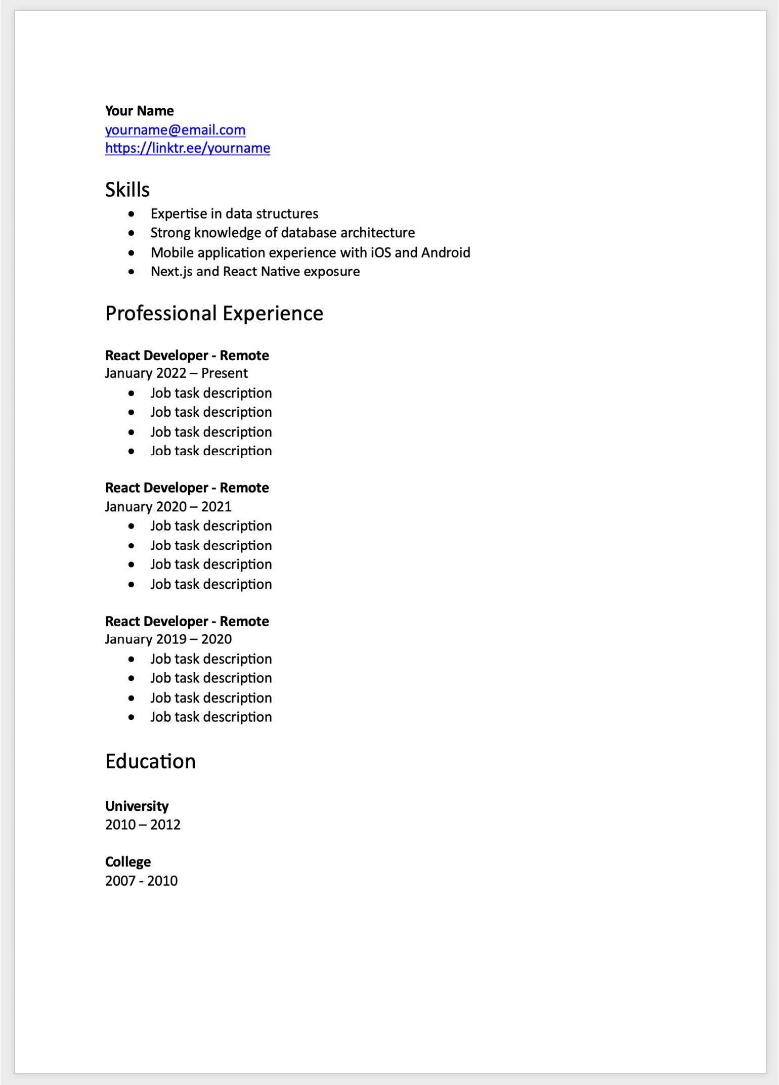 Figure 1.5: Targeted resume