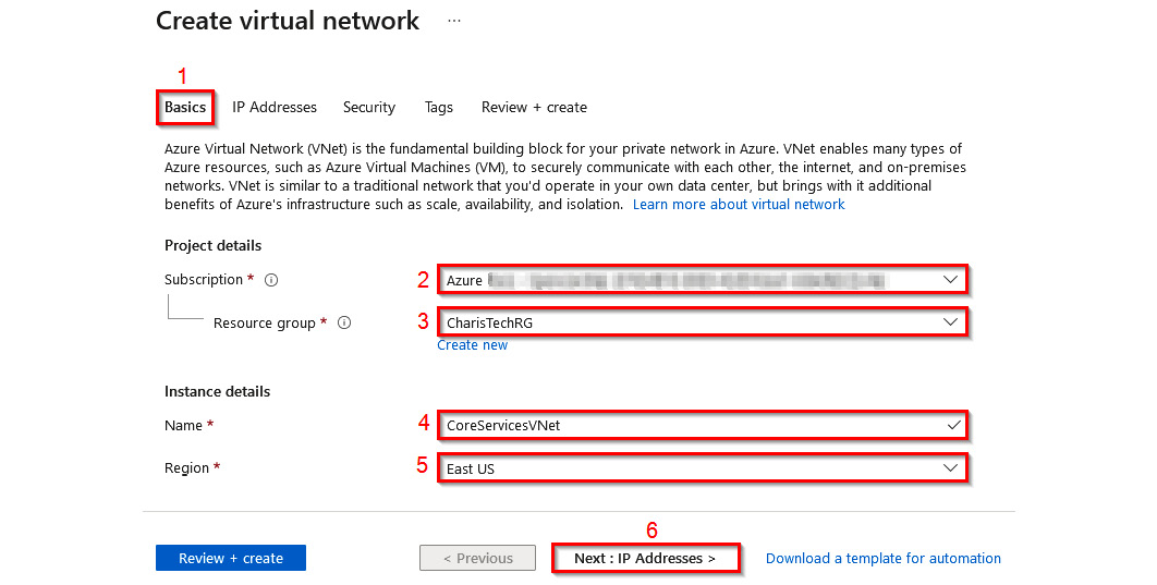 Figure 1.21 – Creating the VNet