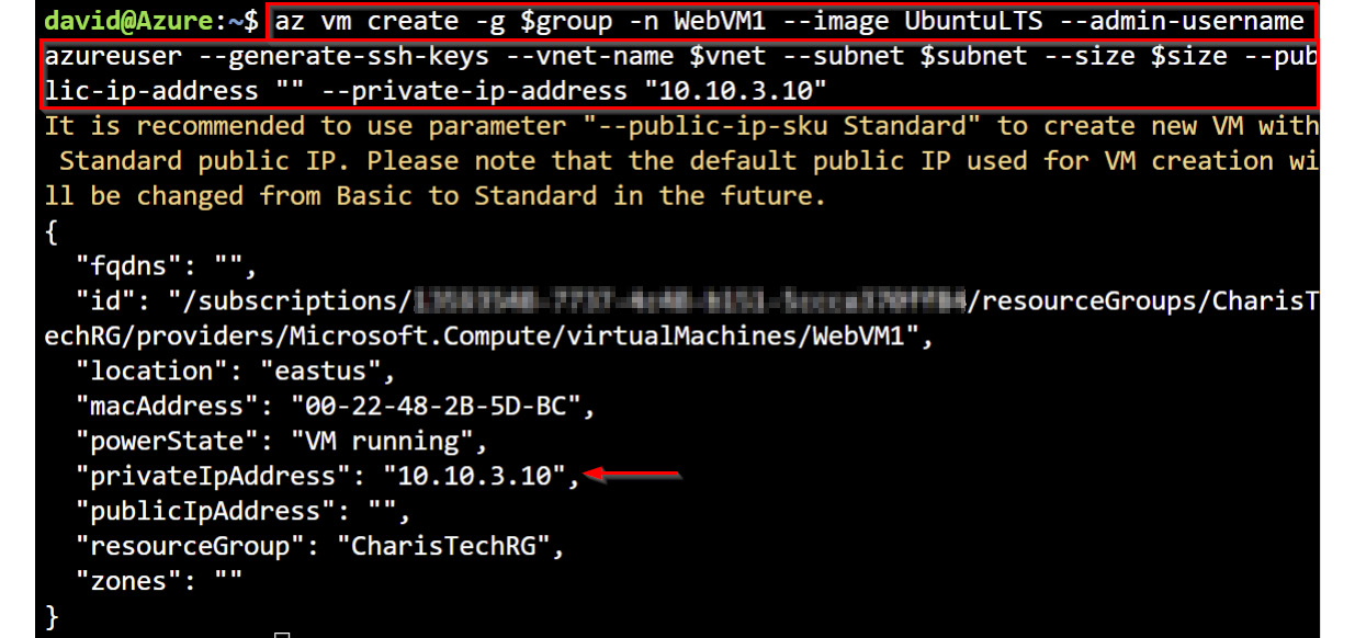 Figure 1.41 – VM creation with the default dynamic private IP assignment