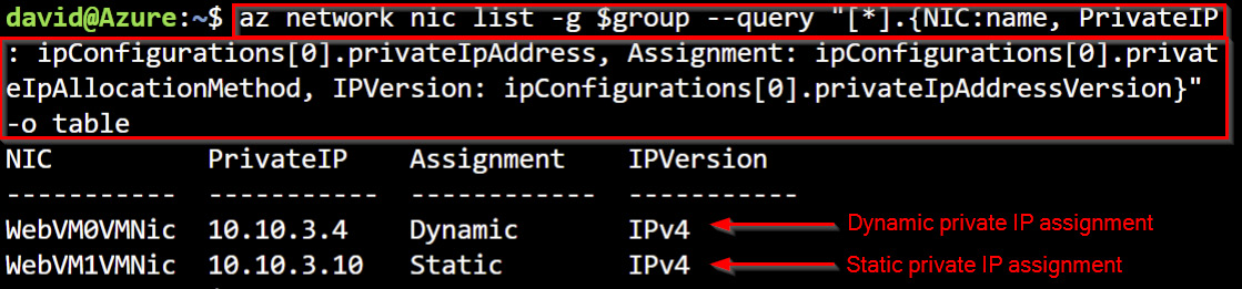 Figure 1.42 – The VM NIC dynamic private IP assignment