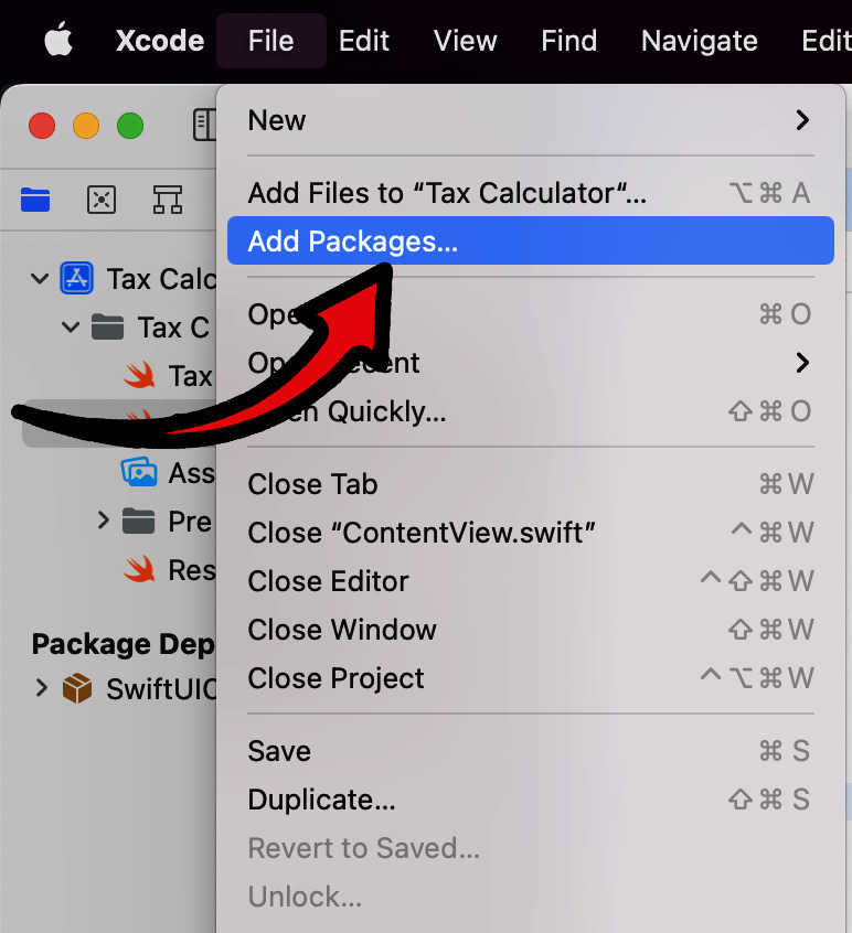 Figure 2.26 – Xcode Add Packages… option