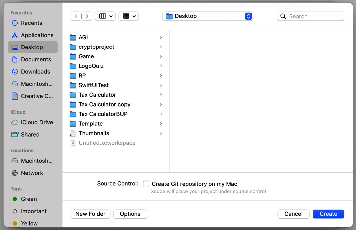 Figure 2.6 – Xcode project save directory