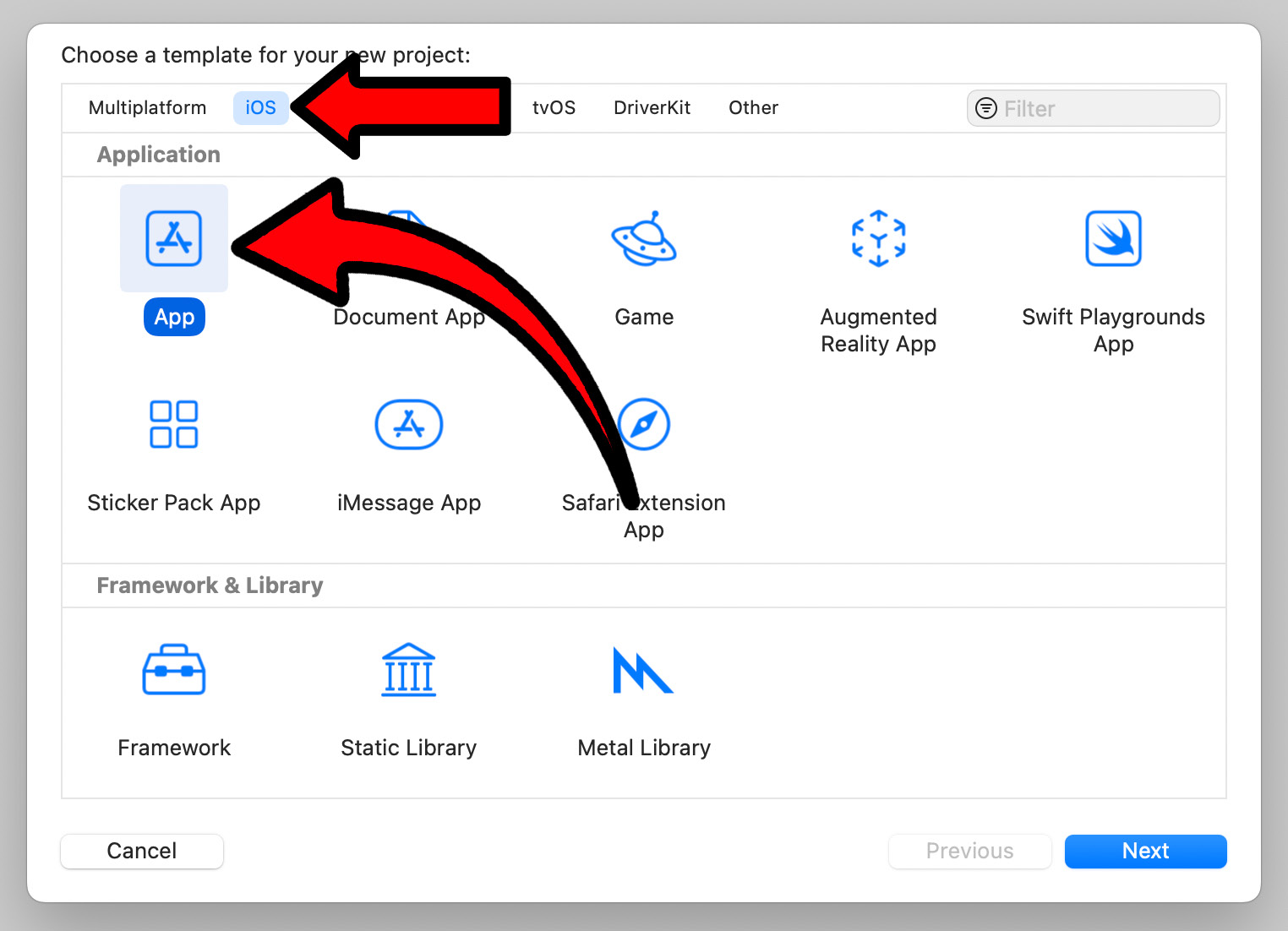 Figure 2.4 – Xcode project template selection