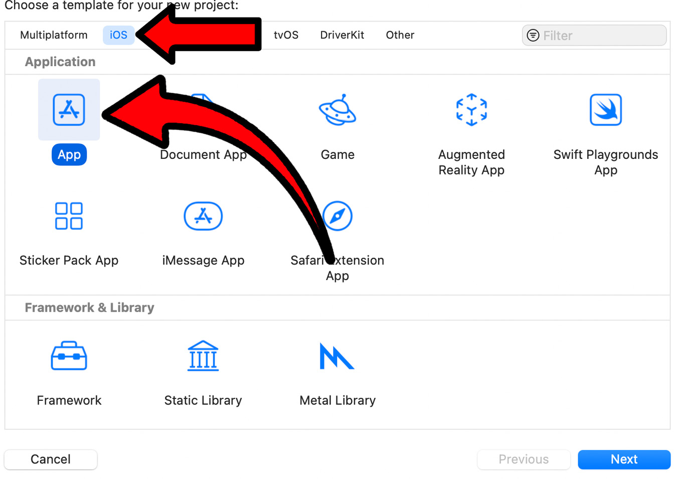 Figure 4.6 – Xcode project template selection